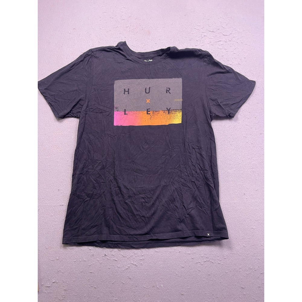Hurley T Shirt 100% Cotton Black Graphic Logo Large Mens